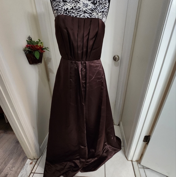 Calvin klein chocolate brown strapless pleated front ball gown xl gala … - Picture 1 of 12